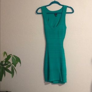 Aqua turquoise fitted open back dress